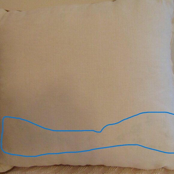 Vintage Ivory Pillow with Green Floral Embroidery, Handmade, 16 in x 14.5 in - Picture 6 of 8